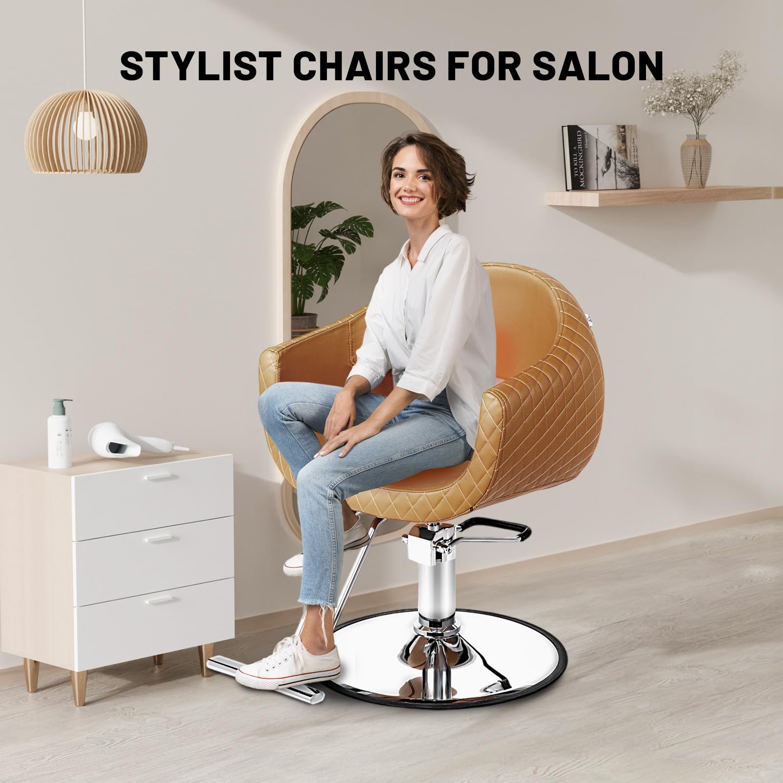 OmySalon SC3201 Eye-catching Rhombus Stitch Pattern Extra Wide Seat Hair Stylist Salon Chair