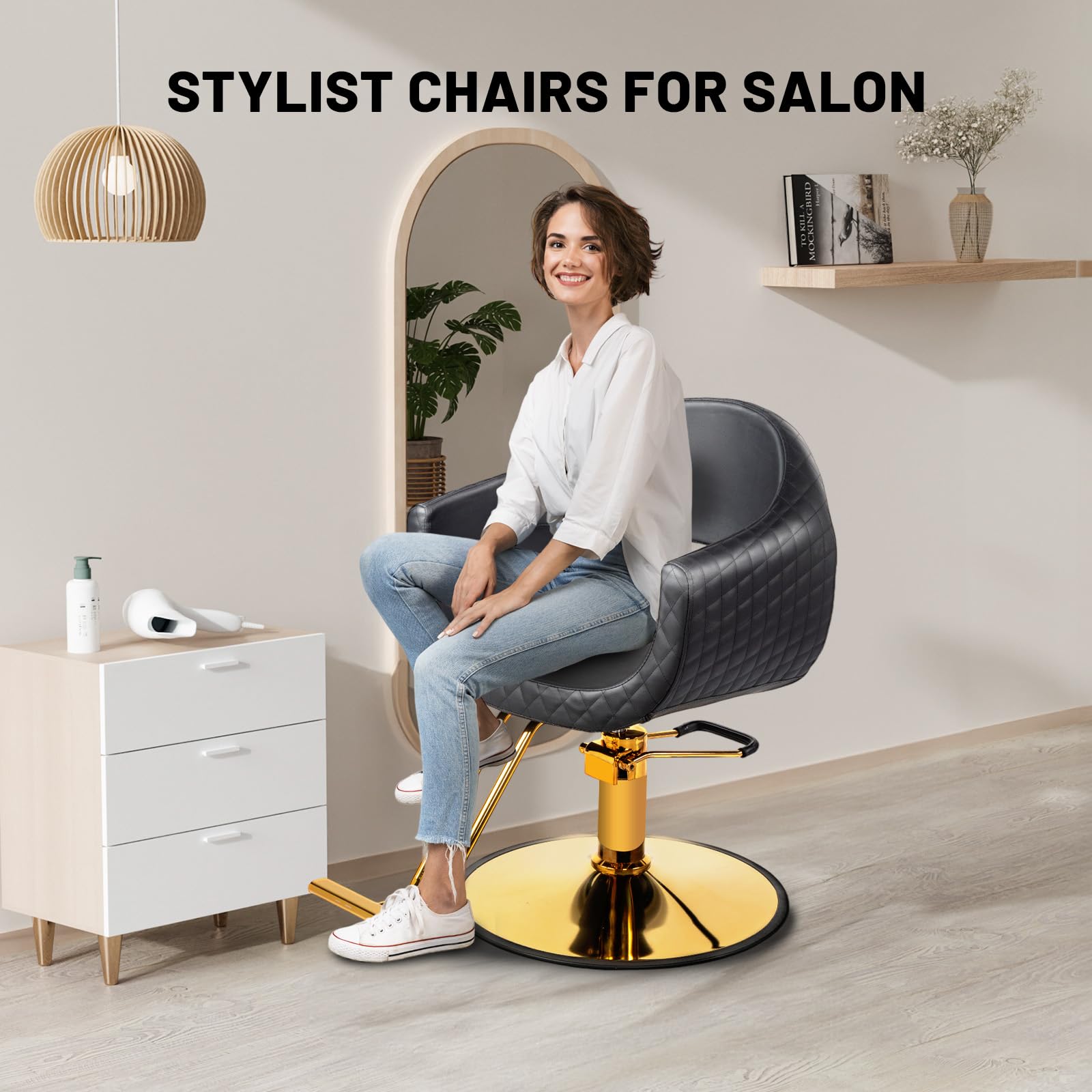 OmySalon SC3201 Eye-catching Rhombus Stitch Pattern Extra Wide Seat Hair Stylist Salon Chair