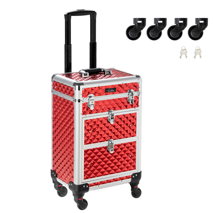 Omysalon Aluminum Rolling Makeup Train Case Professional Makeup Artist ...